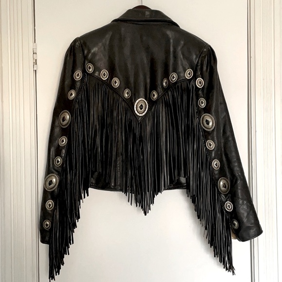 Vintage Black Gypsy Fringe Leather Jacket - Size 8 - Picture 8 of 10